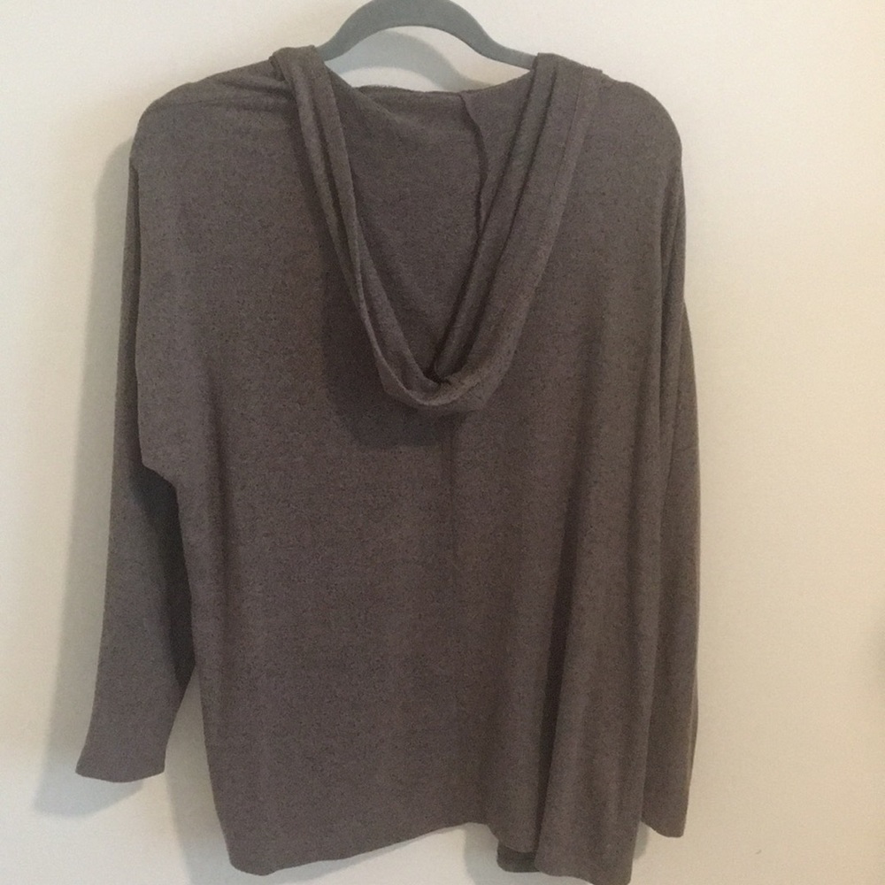 Mauve And Gray Colored Hooded Open Front Sweater - image 2
